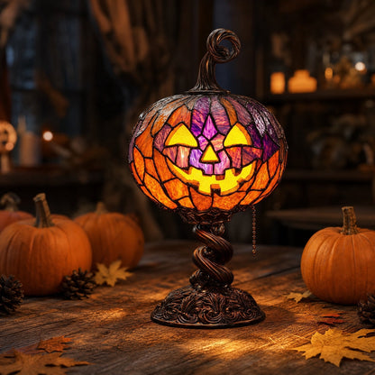 Spooky Home Halloween Pumpkin Table Lamp 7.6 Inch, Jack O Lantern Nightlight, Vintage