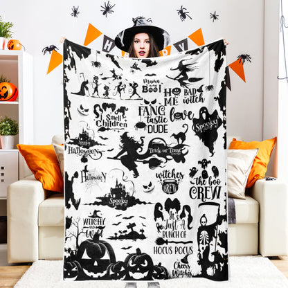 Spooky Home Halloween Throw Blanket, Pink Cute Spooky Ghost Pumpkin Bat Cozy Soft Blanket