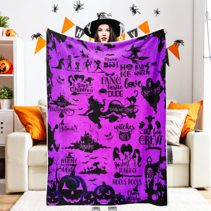 Spooky Home Halloween Throw Blanket, Pink Cute Spooky Ghost Pumpkin Bat Cozy Soft Blanket