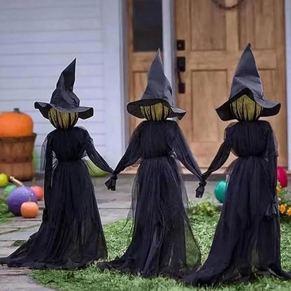 Halloween Witch Decorations Outdoor, 59" Light Up Witches Holding Hands Witches with Stakes, Voice Control Screaming Life Size Witches Waterproof for Yard Garden Lawn Decor, 3 count