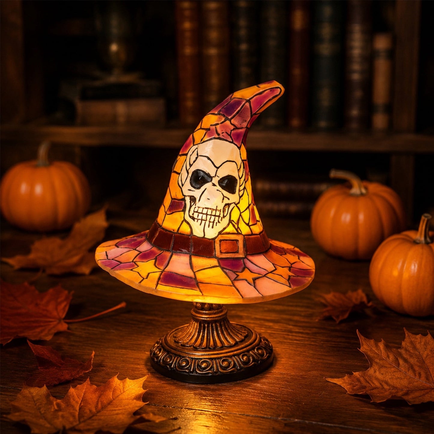 Spooky Home Halloween Pumpkin Table Lamp 7.6 Inch, Jack O Lantern Nightlight, Vintage