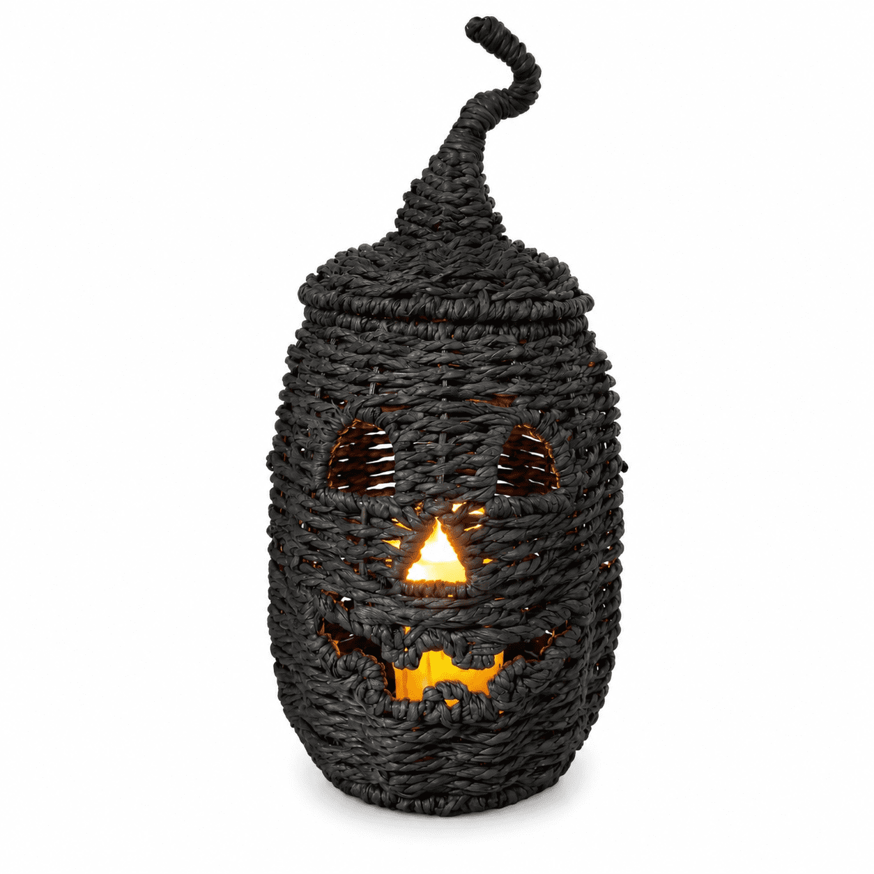 Halloween Woven Pumpkin Jack-O'-Lantern with LED Candle, Hand-Woven Rattan Fall Pumpkin Lantern Decor for Home Tabletop, Mantel, Spooky Haunted House Party Supplies Halloween Decorations Gifts