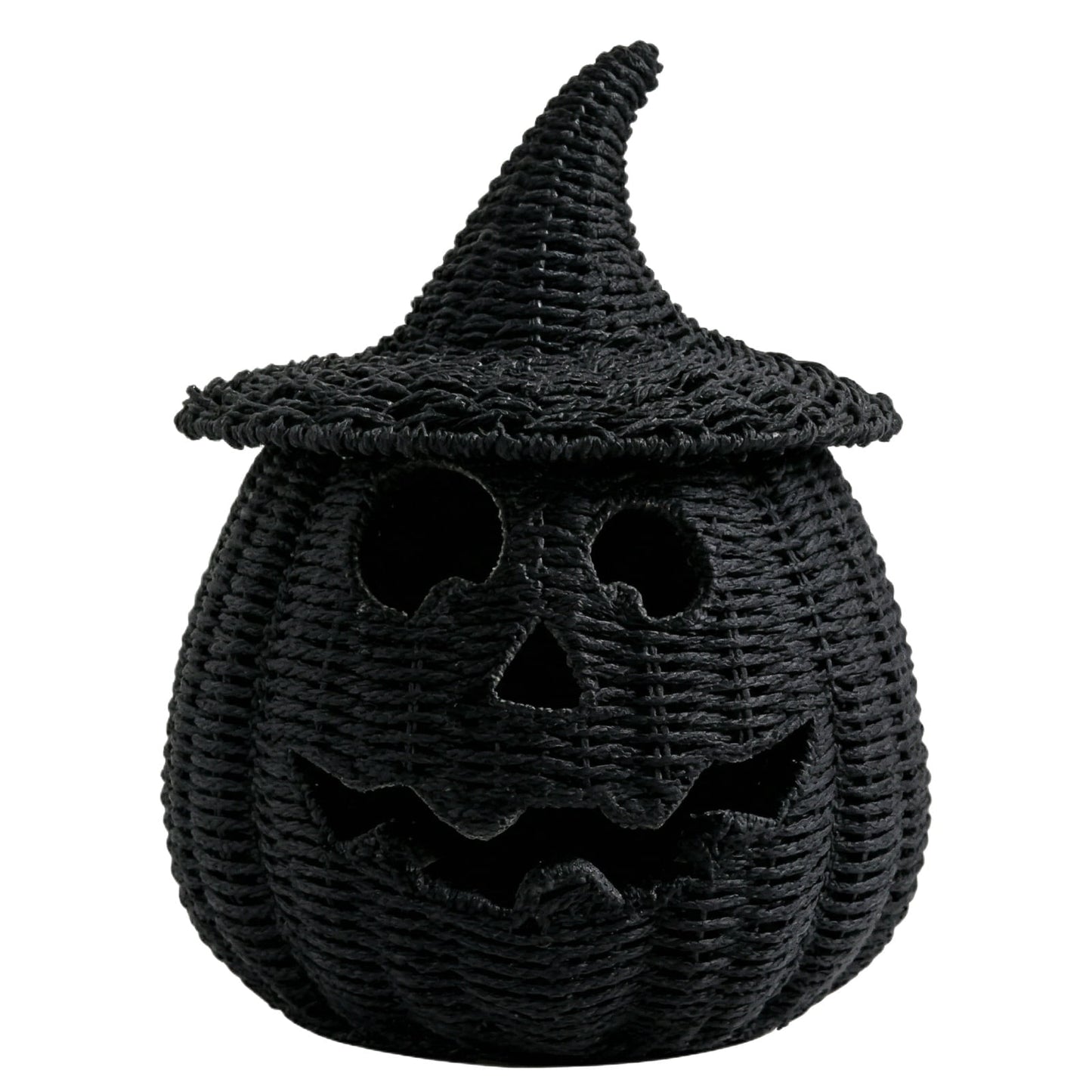 Spooky Home Halloween Woven Pumpkin Jack-O'-Lantern with LED Candle, Hand-Woven Rattan