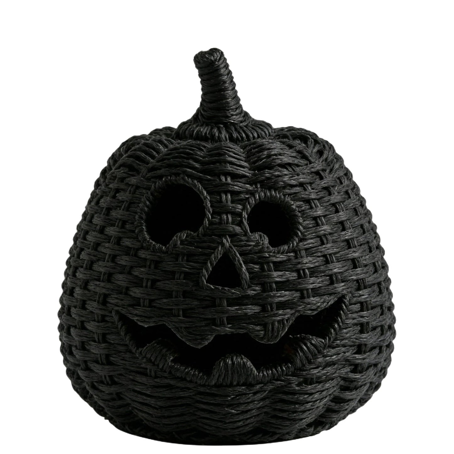 Spooky Home Halloween Woven Pumpkin Jack-O'-Lantern with LED Candle, Hand-Woven Rattan