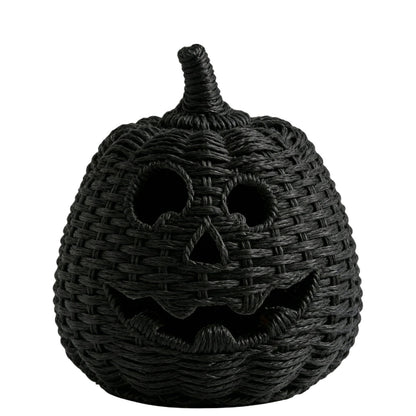 Spooky Home Halloween Woven Pumpkin Jack-O'-Lantern with LED Candle, Hand-Woven Rattan