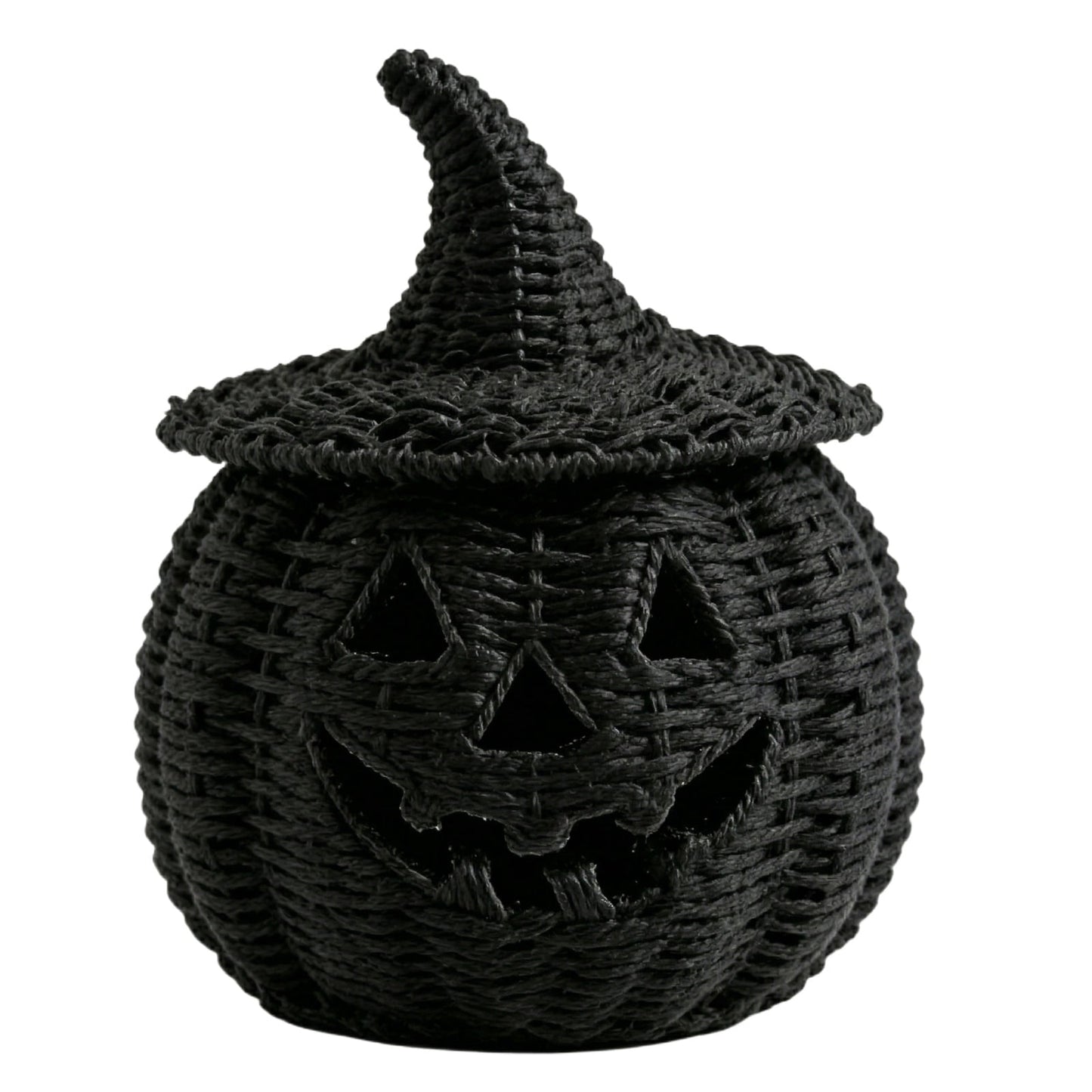 Spooky Home Halloween Woven Pumpkin Jack-O'-Lantern with LED Candle, Hand-Woven Rattan