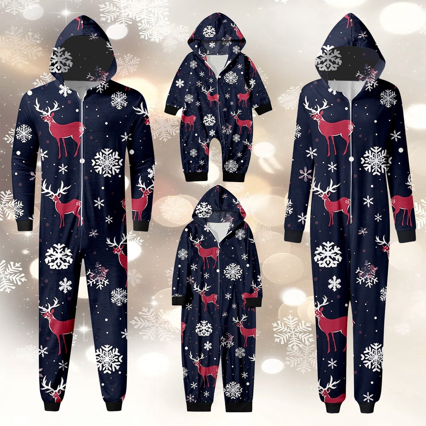 Hwmodou Family Matching Christmas Pajamas Set Cozy Homewear Snowflake Reindeer Print Hooded Loungewear6 Holiday Santa Claus Sleepwear Xmas Pjs Set For Couples And Kids