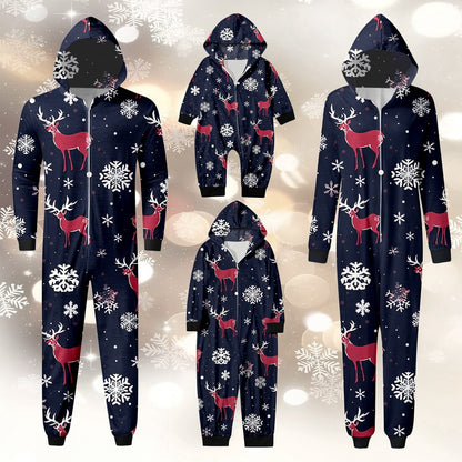 Hwmodou Family Matching Christmas Pajamas Set Cozy Homewear Snowflake Reindeer Print Hooded Loungewear6 Holiday Santa Claus Sleepwear Xmas Pjs Set For Couples And Kids
