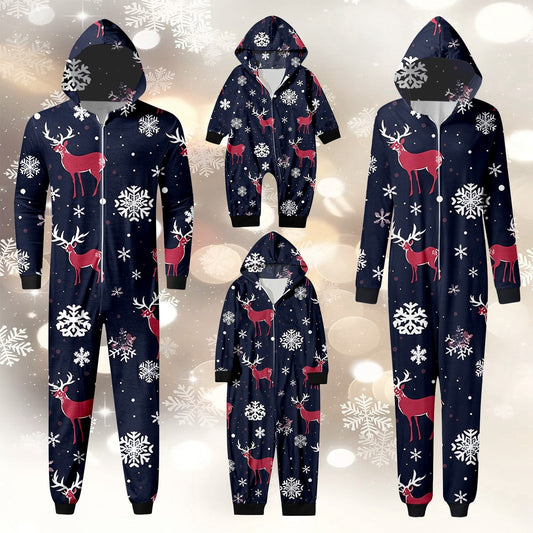 Hwmodou Family Matching Christmas Pajamas Set Cozy Homewear Snowflake Reindeer Print Hooded Loungewear6 Holiday Santa Claus Sleepwear Xmas Pjs Set For Couples And Kids