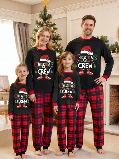 Spooky Home Christmas Family Pajamas Matching Set, Letters Print Long Sleeve Tops with