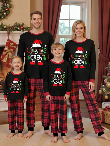 Spooky Home Christmas Family Pajamas Matching Set, Letters Print Long Sleeve Tops with