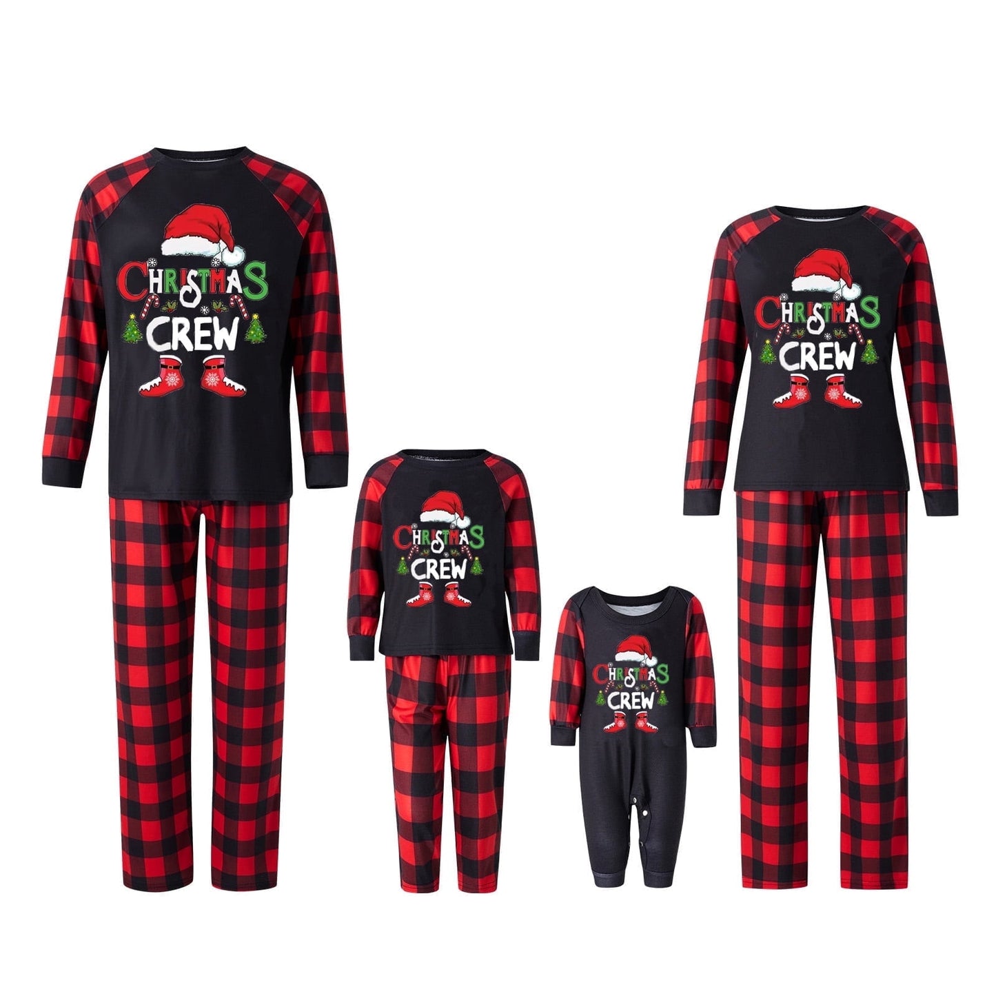 Spooky Home Christmas Family Pajamas Matching Set, Letters Print Long Sleeve Tops with