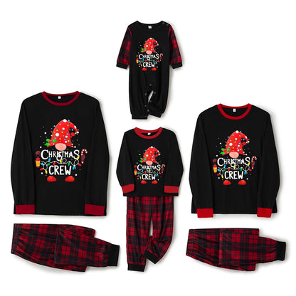 Spooky Home Christmas Family Pajamas Matching Set, Letters Print Long Sleeve Tops with