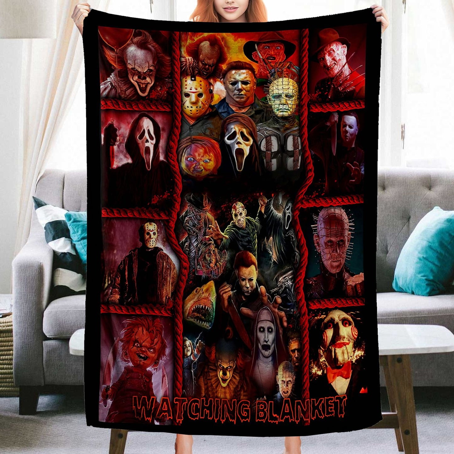 Jbralid This is My Horror Movie Watching Blanket, Horror Movie Blanket, Halloween Blanket, Scary Movie Blanket, Horror Blanket Gifts for Halloween 60x80 in