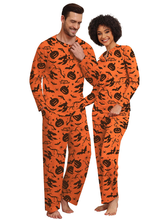 MINTREUS Couple Halloween Pajama Sets Soft PJs Sets for Couples/Women/Men Matching Sleepwear with Pockets