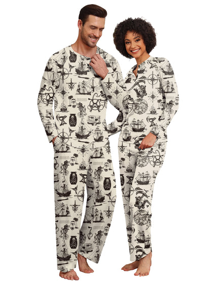 Spooky Home Couple Halloween Pajama Sets Soft PJs Sets for Couples/Women/Men Matching