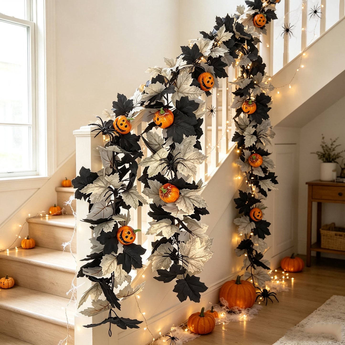 Spooky Home Vintage Stained Glass Pumpkin Table Lamp, USB Powered Jack O Lantern Night
