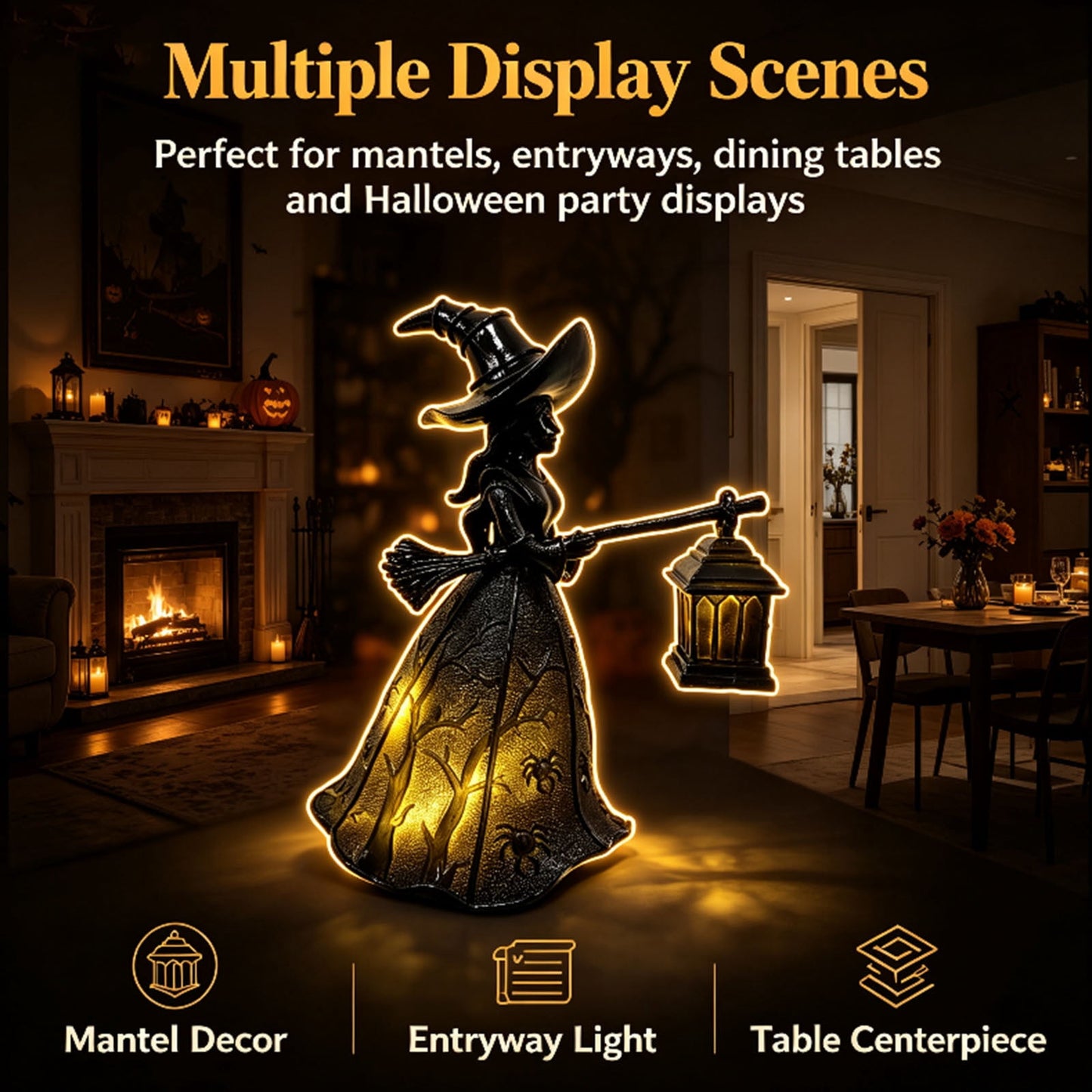 Spooky Home Vintage Stained Glass Pumpkin Table Lamp, USB Powered Jack O Lantern Night