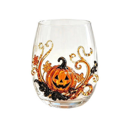 Spooky Home Vintage Stained Glass Pumpkin Table Lamp, USB Powered Jack O Lantern Night