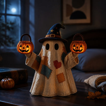 Spooky Home Vintage Stained Glass Pumpkin Table Lamp, USB Powered Jack O Lantern Night