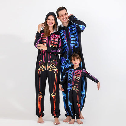 Spooky Home Halloween Matching Family Pajamas Sets Glow In The Dark Hooded Skeleton