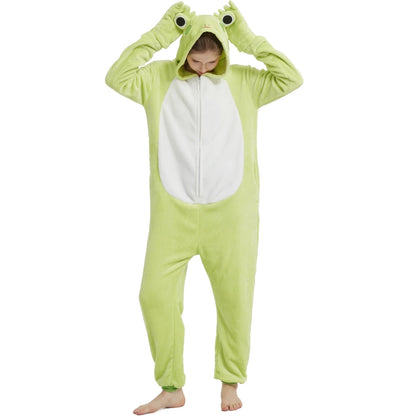SWEETXIN Adult's Frog One-Piece Holiday Family Pajamas Halloween Costume Suit for Women and Men Jumpsuit SIzeS