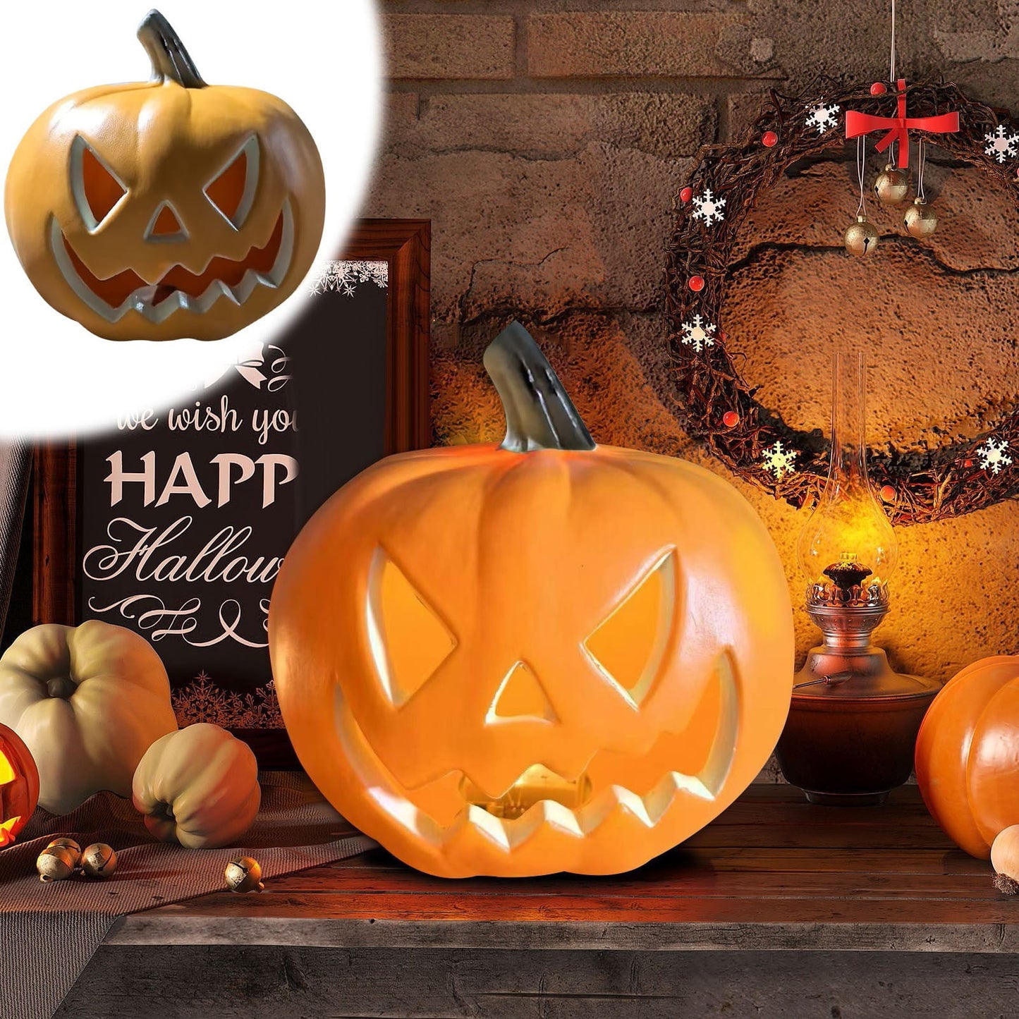 Spooky Home Jack O Lantern Pumpkin, Halloween Hollow Jack O Lantern LED Light 7.8
