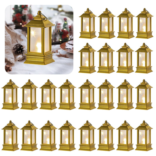 Sziqiqi Set of 24 Gold Mini Starry Lanterns with LED Lights: Small Decorative Indoor Hanging Lanterns for Halloween Christmas Centerpiece Wedding Party