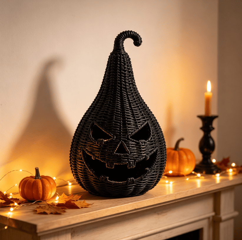 Spooky Home 2026 Black Halloween Woven Pumpkin Jack-O'-Lantern, Halloween Decorations