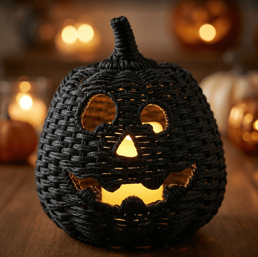 Spooky Home 2026 Black Halloween Woven Pumpkin Jack-O'-Lantern, Halloween Decorations