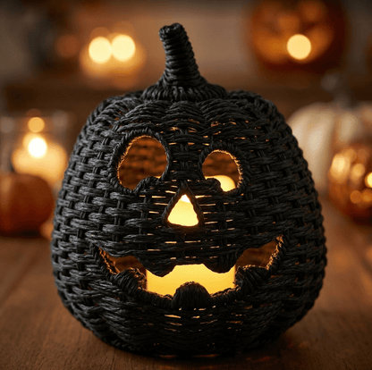 Spooky Home 2026 Black Halloween Woven Pumpkin Jack-O'-Lantern, Halloween Decorations