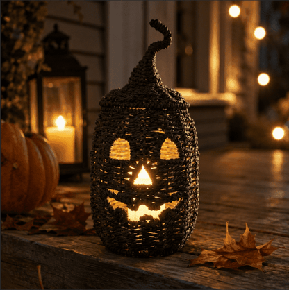 Spooky Home 2026 Black Halloween Woven Pumpkin Jack-O'-Lantern, Halloween Decorations