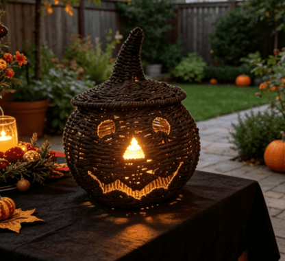 Spooky Home 2026 Black Halloween Woven Pumpkin Jack-O'-Lantern, Halloween Decorations