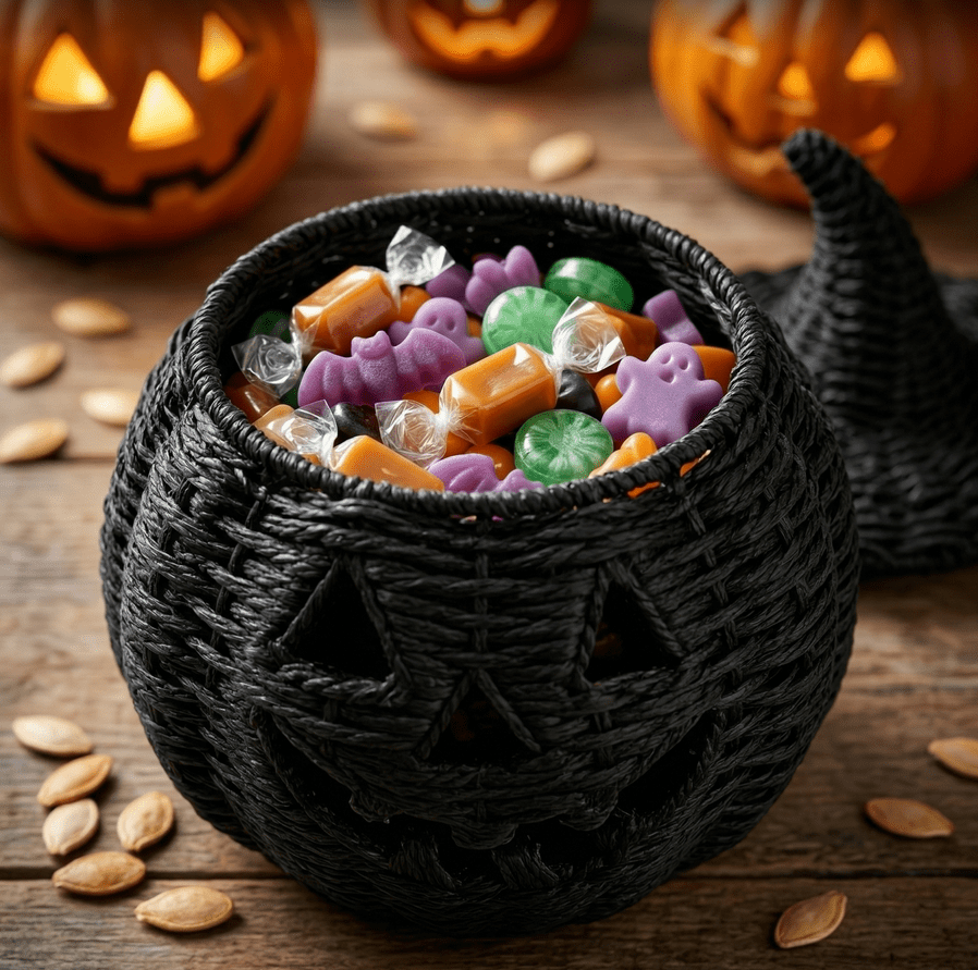 Spooky Home 2026 Black Halloween Woven Pumpkin Jack-O'-Lantern, Halloween Decorations
