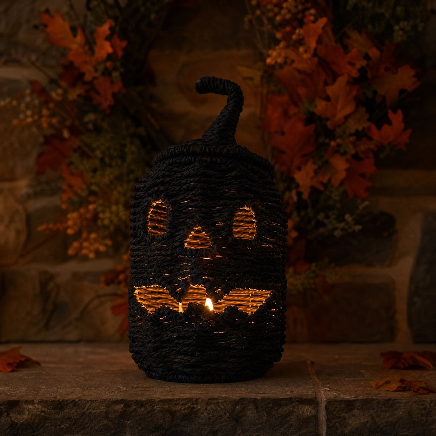Spooky Home 2026 Black Halloween Woven Pumpkin Jack-O'-Lantern, Halloween Decorations