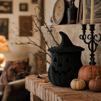 Spooky Home 2026 Black Halloween Woven Pumpkin Jack-O'-Lantern, Halloween Decorations