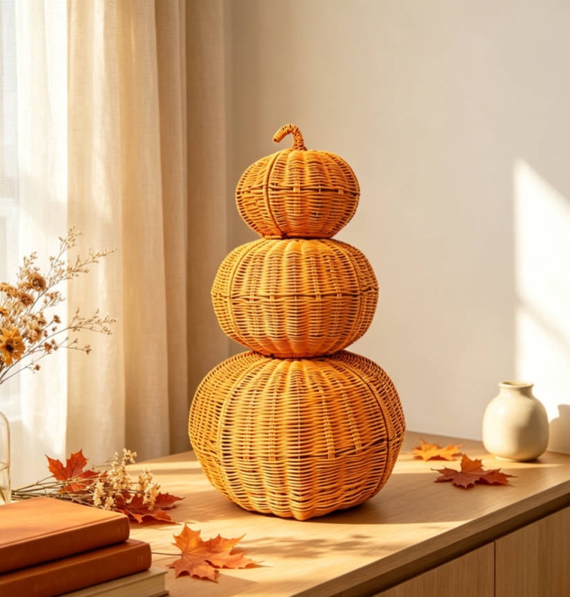 Spooky Home 2026 Black Halloween Woven Pumpkin Jack-O'-Lantern, Halloween Decorations