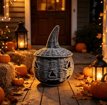 Spooky Home 2026 Black Halloween Woven Pumpkin Jack-O'-Lantern, Halloween Decorations