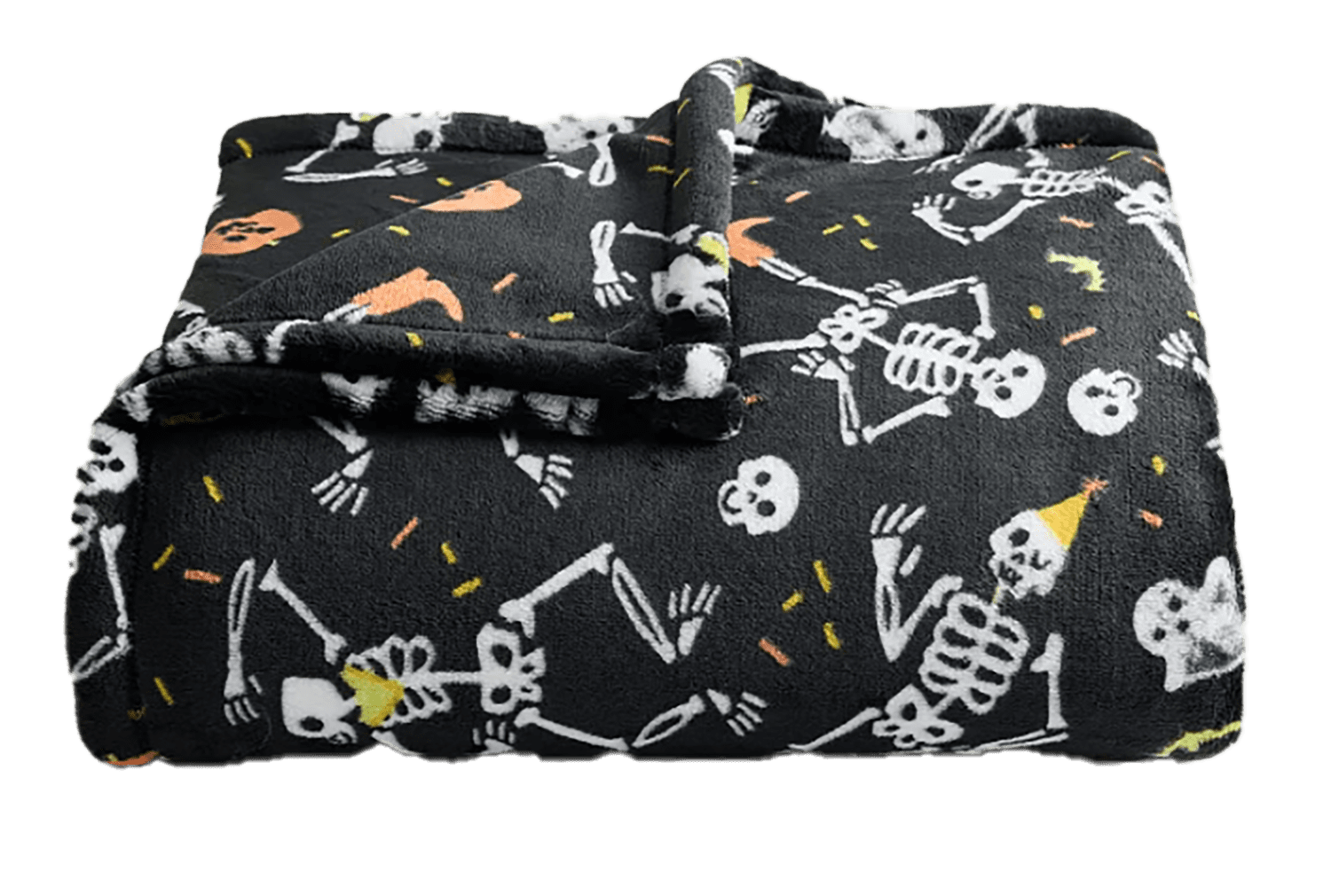The Big One Plush Halloween Throw Blanket, Party Skeletons Design, Black Cozy 60" x 72"