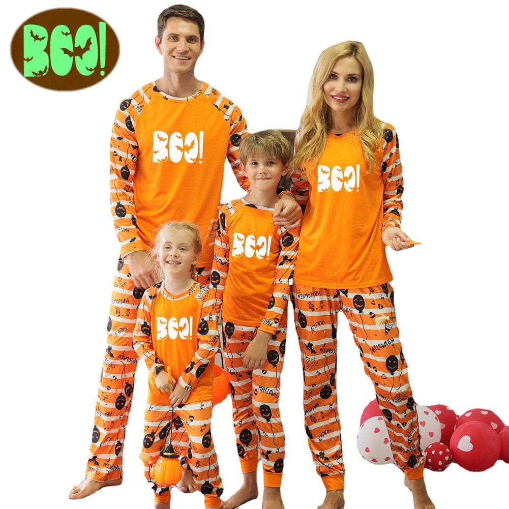 Spooky Home Halloween Matching Family Pajamas Sets Glow In The Dark Hooded Skeleton