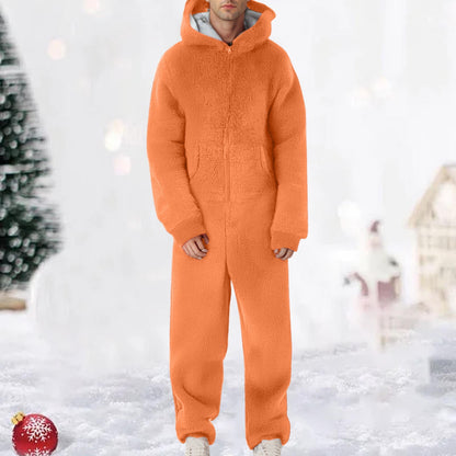 WMTBSRSW Fuzzy Fleece Onesie Family Pajamas Solid Hood Jumpsuit Flannel Comfy Matching Sleepwear Hooded One Piece Warm Loungewear Orange Dad