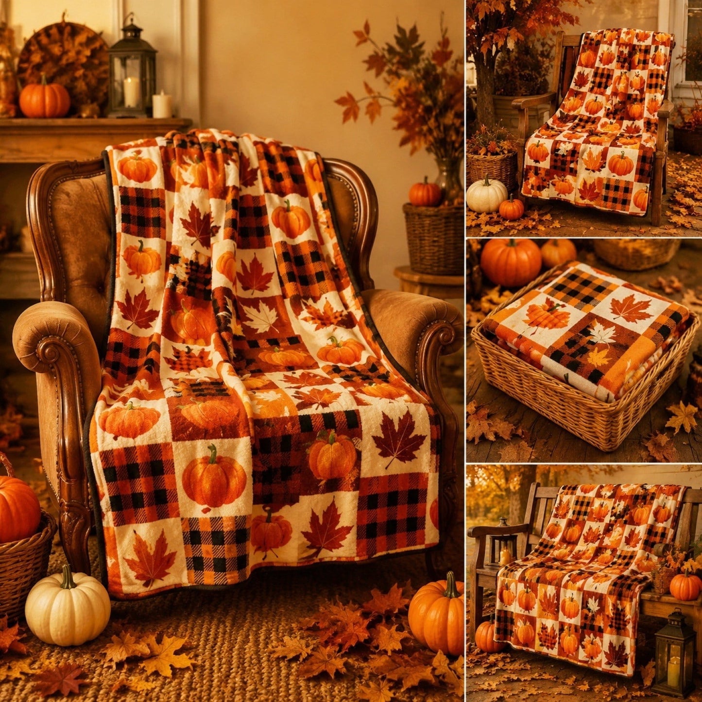 Spooky Home Halloween Throw Blanket, 51x59 inch Soft Flannel Plaid Ghost Pumpkin