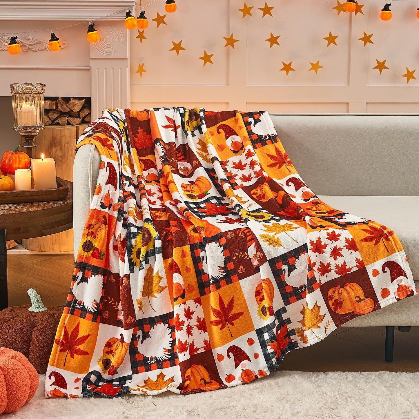 Spooky Home Halloween Throw Blanket, 51x59 inch Soft Flannel Plaid Ghost Pumpkin