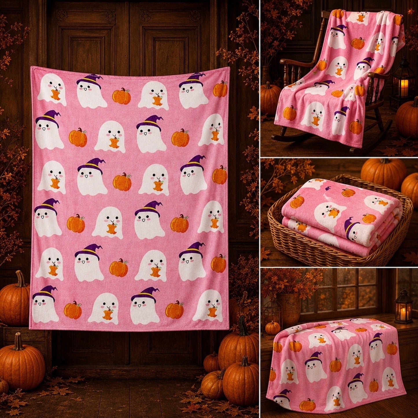 Spooky Home Halloween Throw Blanket, 51x59 inch Soft Flannel Plaid Ghost Pumpkin