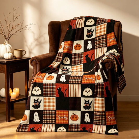 WWC Halloween Throw Blanket, 51x59 inch Soft Flannel Plaid Ghost Pumpkin Halloween Plush Throw, Halloween Cozy Fall Blanket for Couch and BedRoom