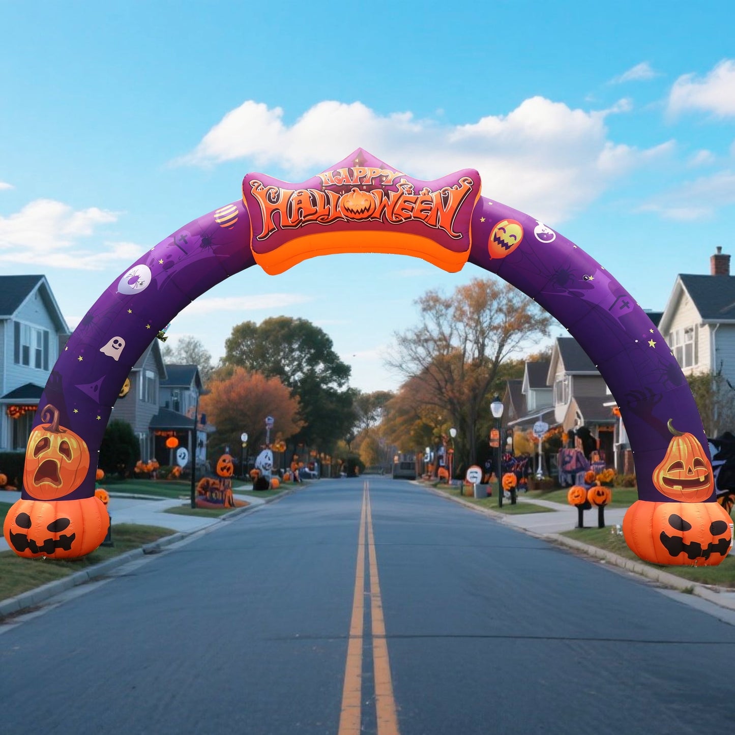 Wellcomer 27ft Halloween  Giant Inflatable Pumpkin Arch with Built-in Blower - Halloween Outdoor Decor