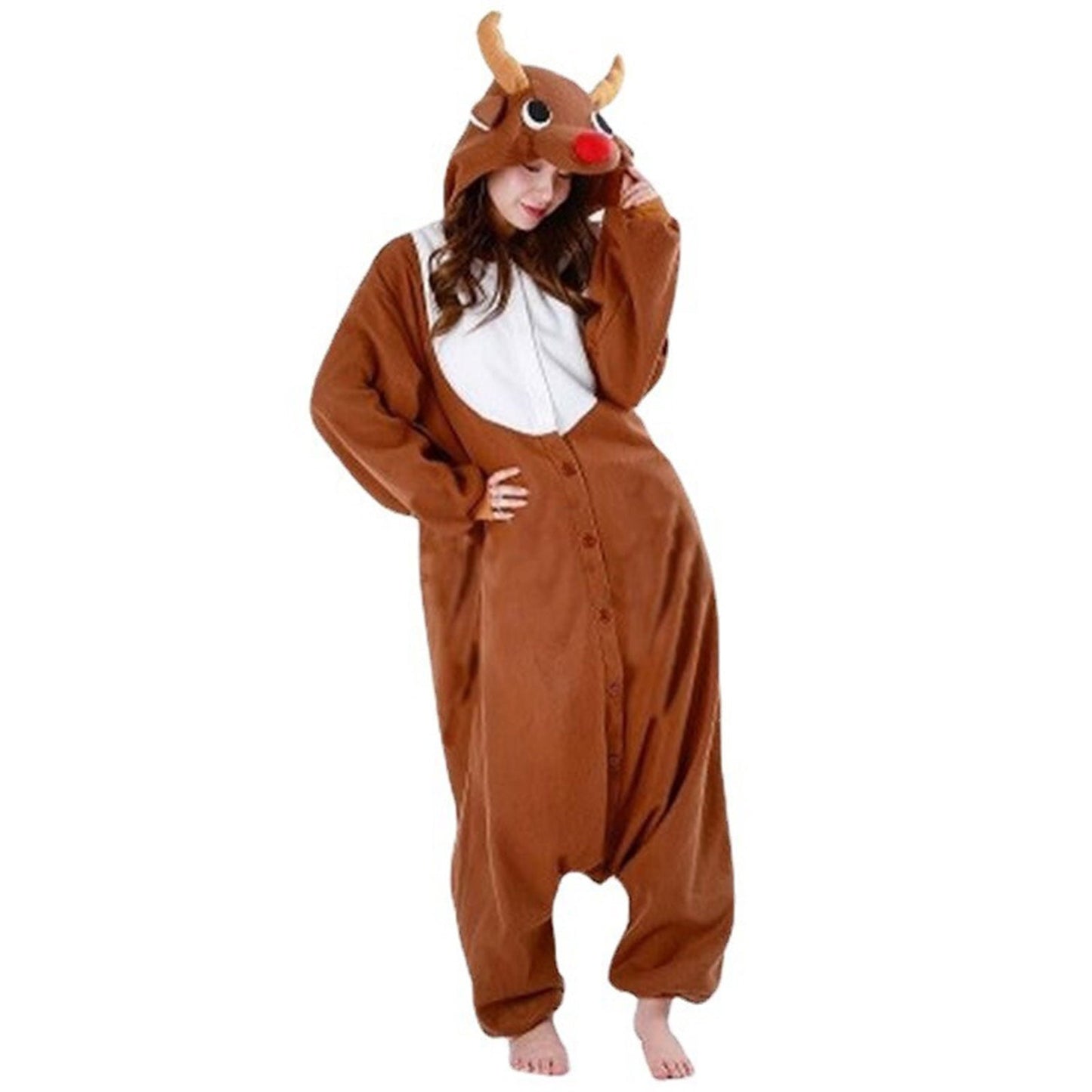 Wowcloth Couple's Cartoon Christmas Deer Pajamas, Winter Fleece Loungewear, One-Piece Long Pants for Cozy Family and Holiday Wear
