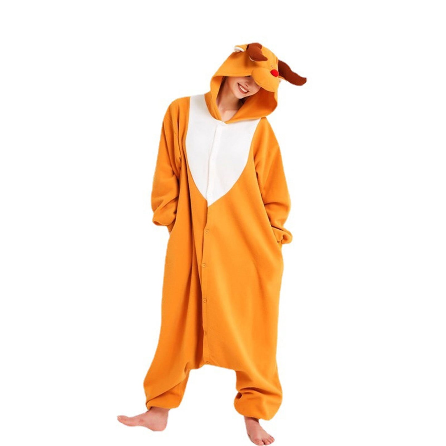 Spooky Home Couple's Cartoon Christmas Deer Pajamas, Winter Fleece Loungewear, One-Piece