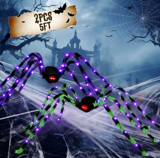 Zsiparty Halloween Decorations Outdoor, 5Ft Giant Spider Light Up Spider, 2 Pack Scary Large Halloween Spider Decor for Home Party Favor Yard Decor