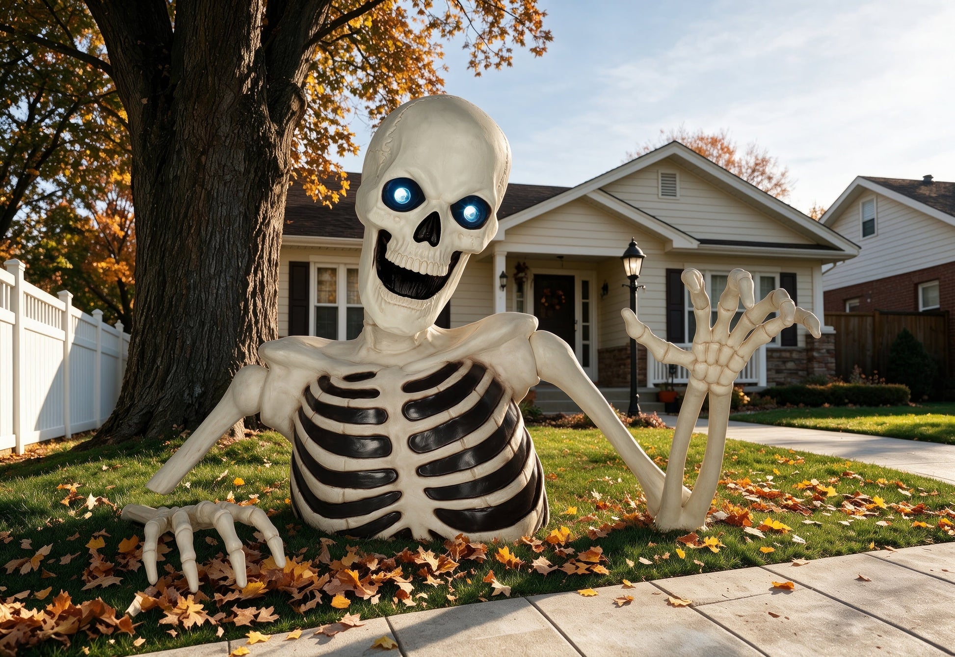 Seasons 48" Halloween Giant Groundbreaker Skeleton with LED Light Moving Eyes, Creepy Sound Effect for Yard Porch Halloween Decoration